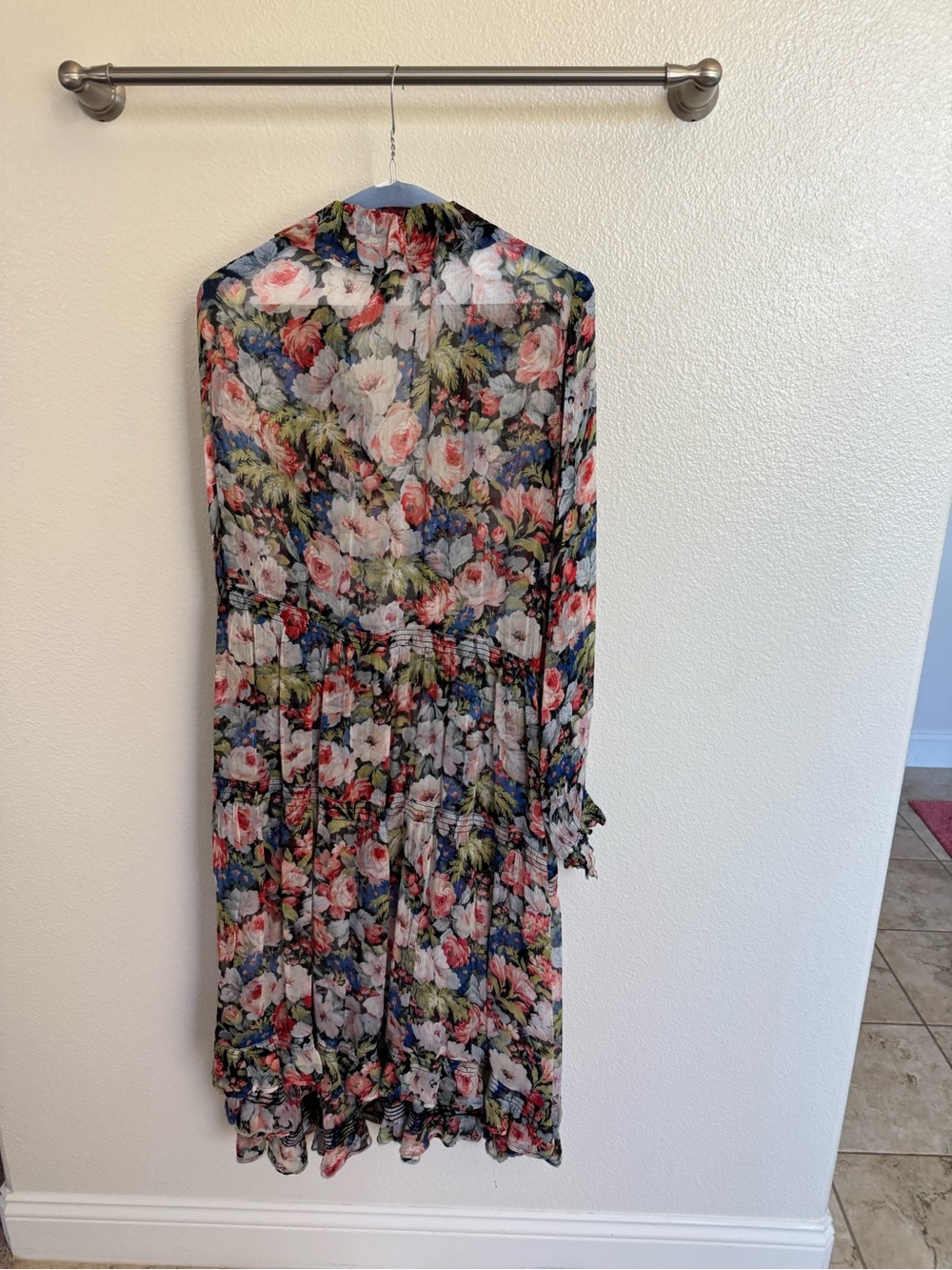 Anthropologie Floral Sheer Maxi Dress - Multi Pink Blue Green - Picture 2 of 3